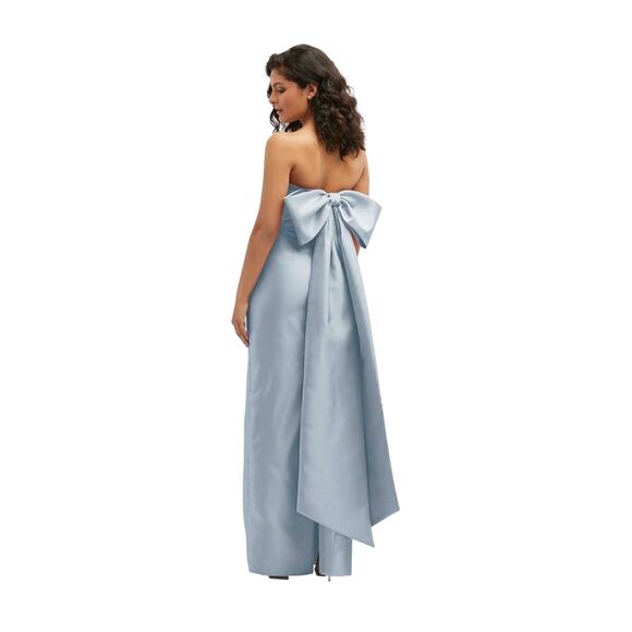 NWT! Alfred Sung D856 Blue Mist Strapless Bow Back Satin Column Gown Sz 14 - Picture 1 of 3